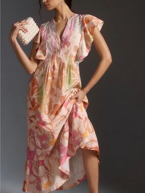 Maeve by Anthropologie Cassandra Flutter-Sleeve Maxi Dress